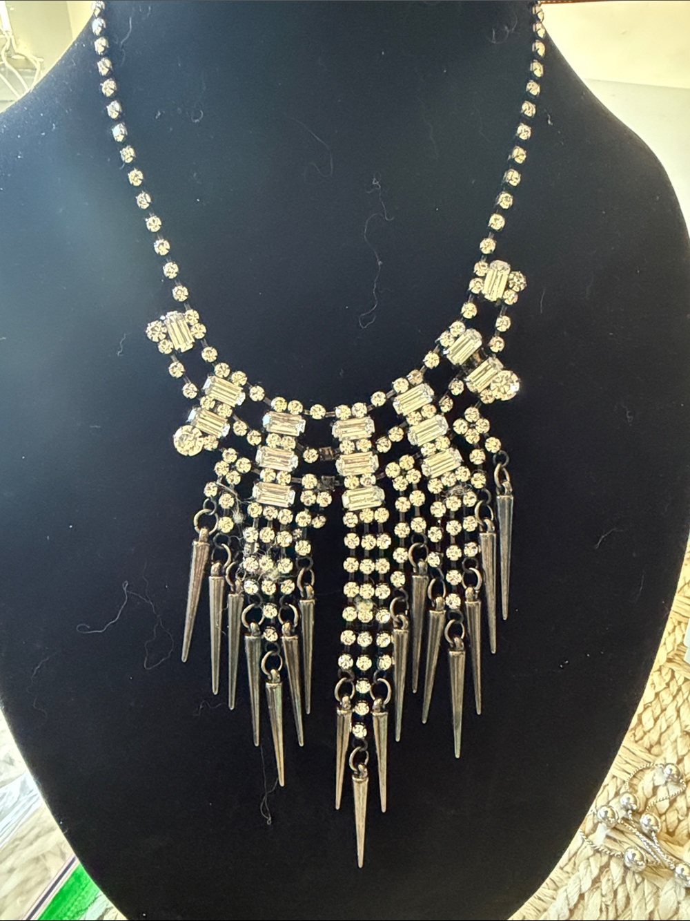 Crystal Fringe Statement Necklace - Black and Sparkler